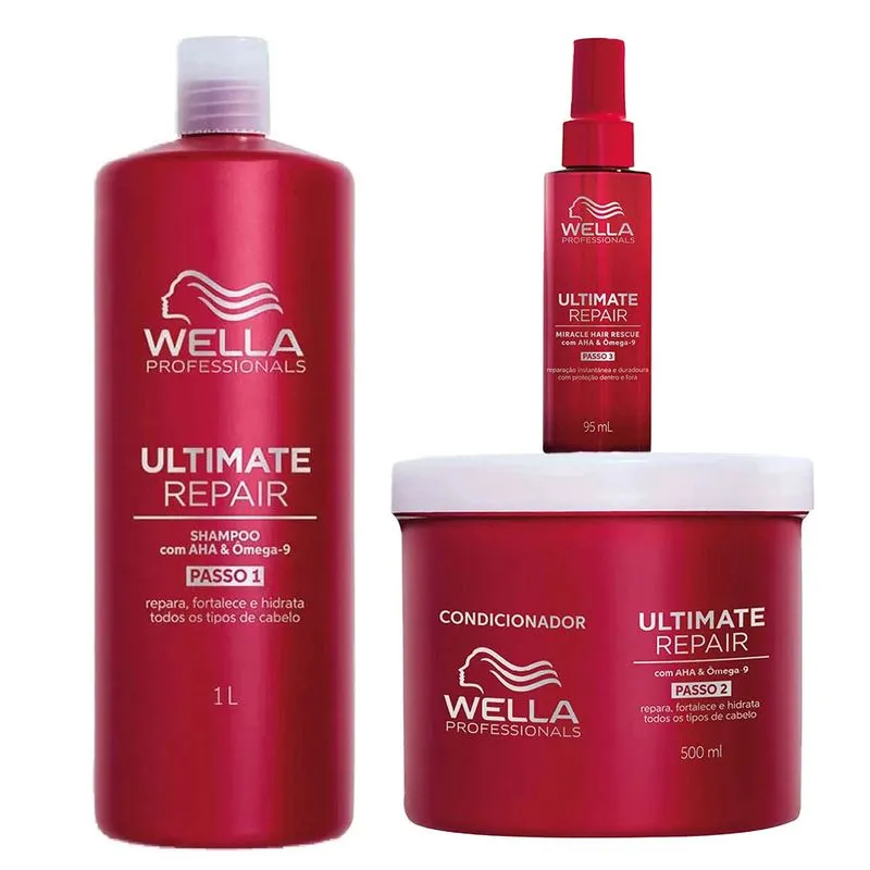 Wella Kit Professionals Ultimate Repair - Shampoo 1L + Condicionador 500ML + Leave-In 95ML